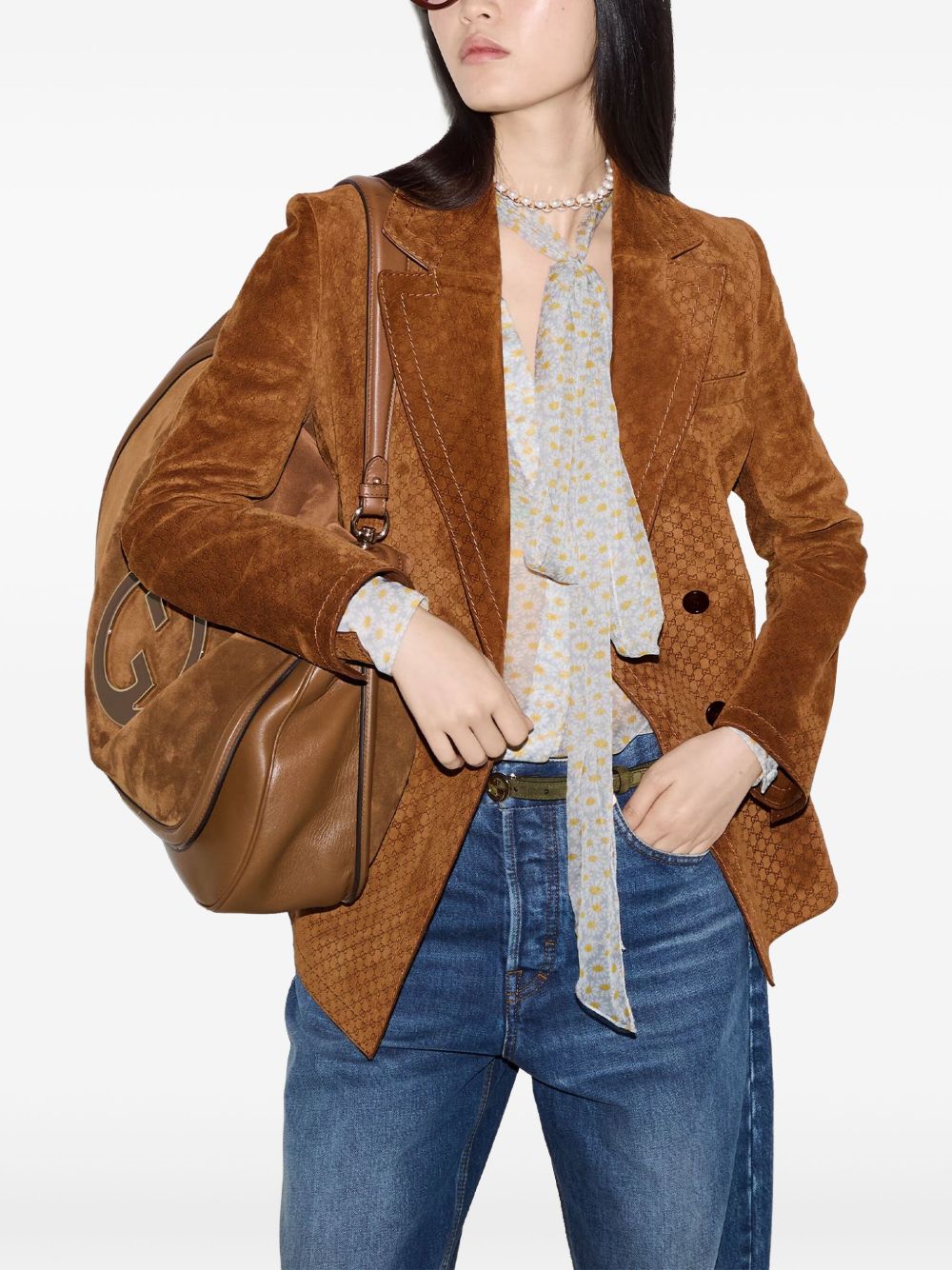 GUCCI Double-Breasted Suede Leather Jacket for Women