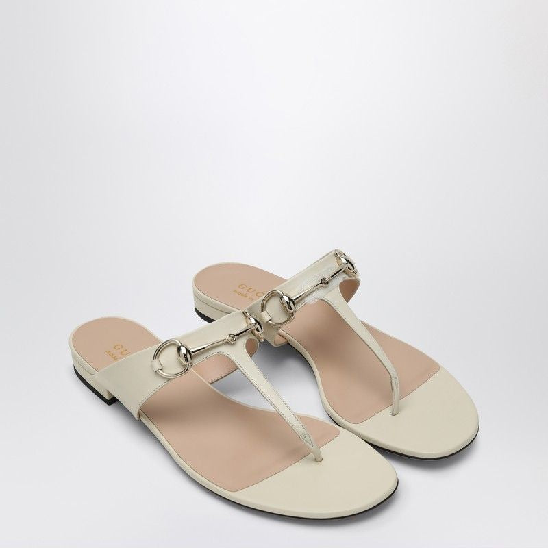 GUCCI Leather Flip-Flops with Metal Clasp Detail for Women