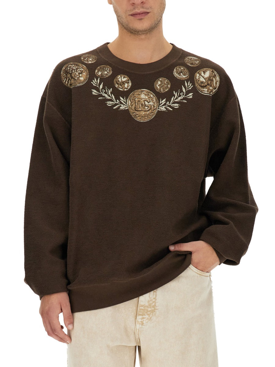 DOLCE & GABBANA Coin Print Regular Fit Sweatshirt - Size 48 IT