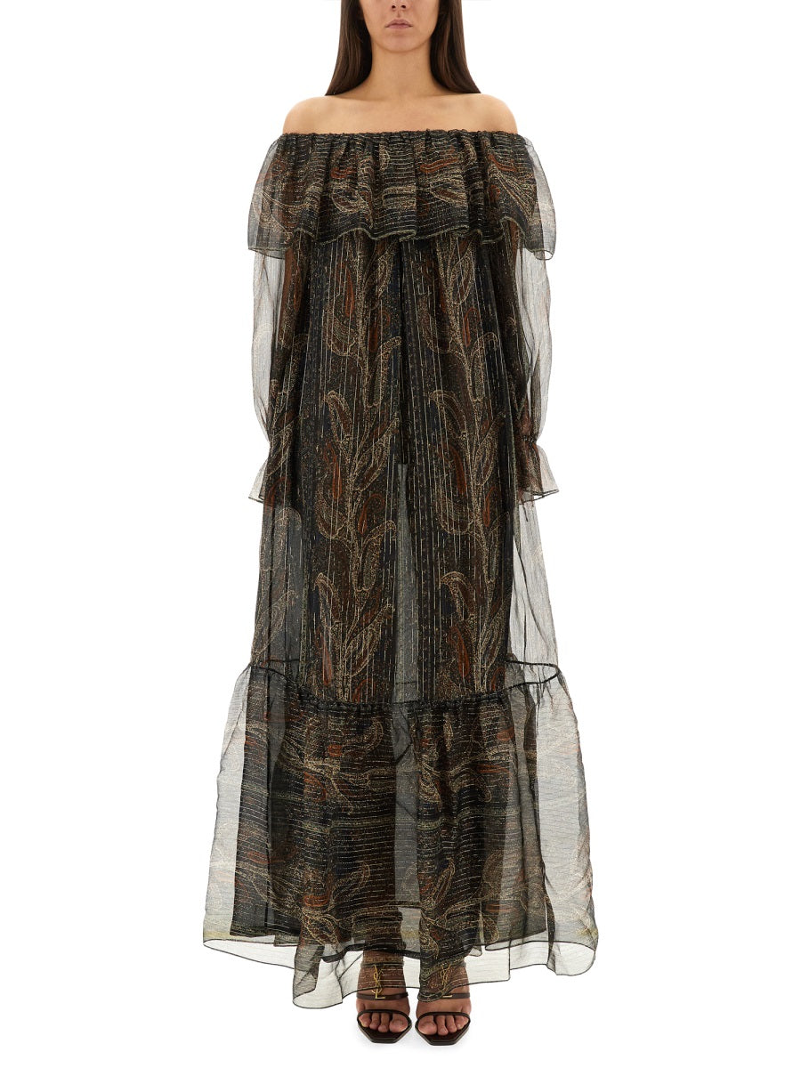 SAINT LAURENT Silk Lurex Creponne Dress - Size 38