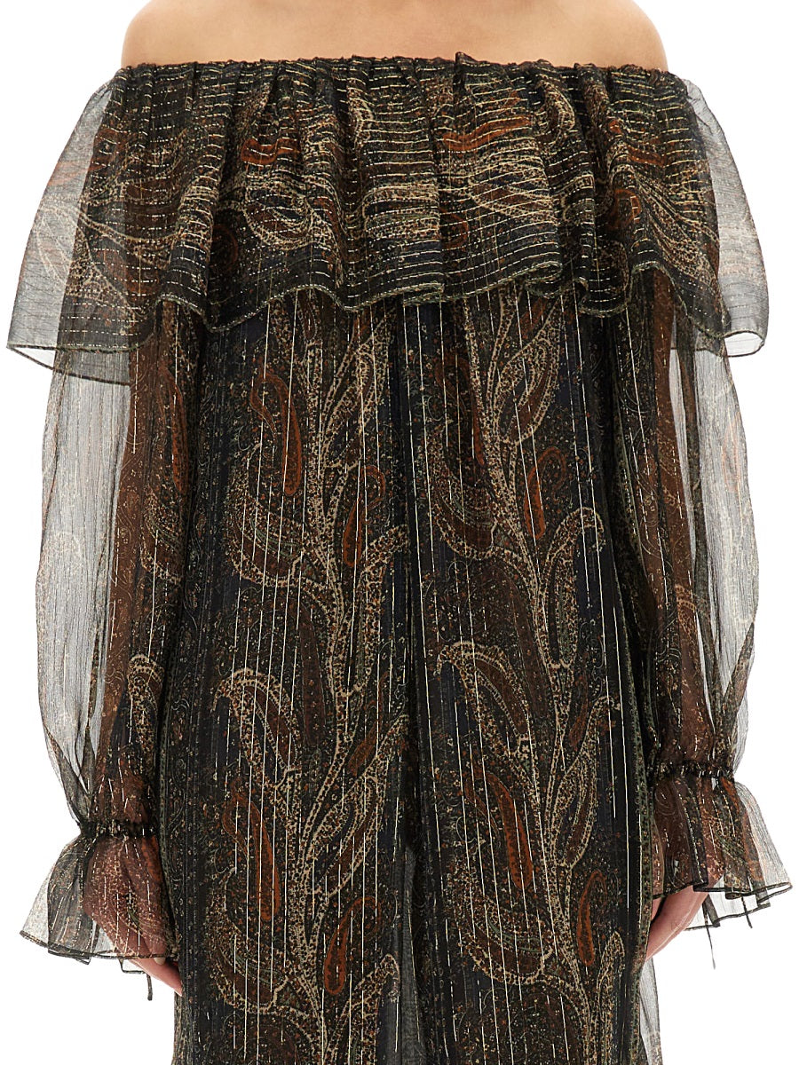 SAINT LAURENT Silk Lurex Creponne Dress - Size 38