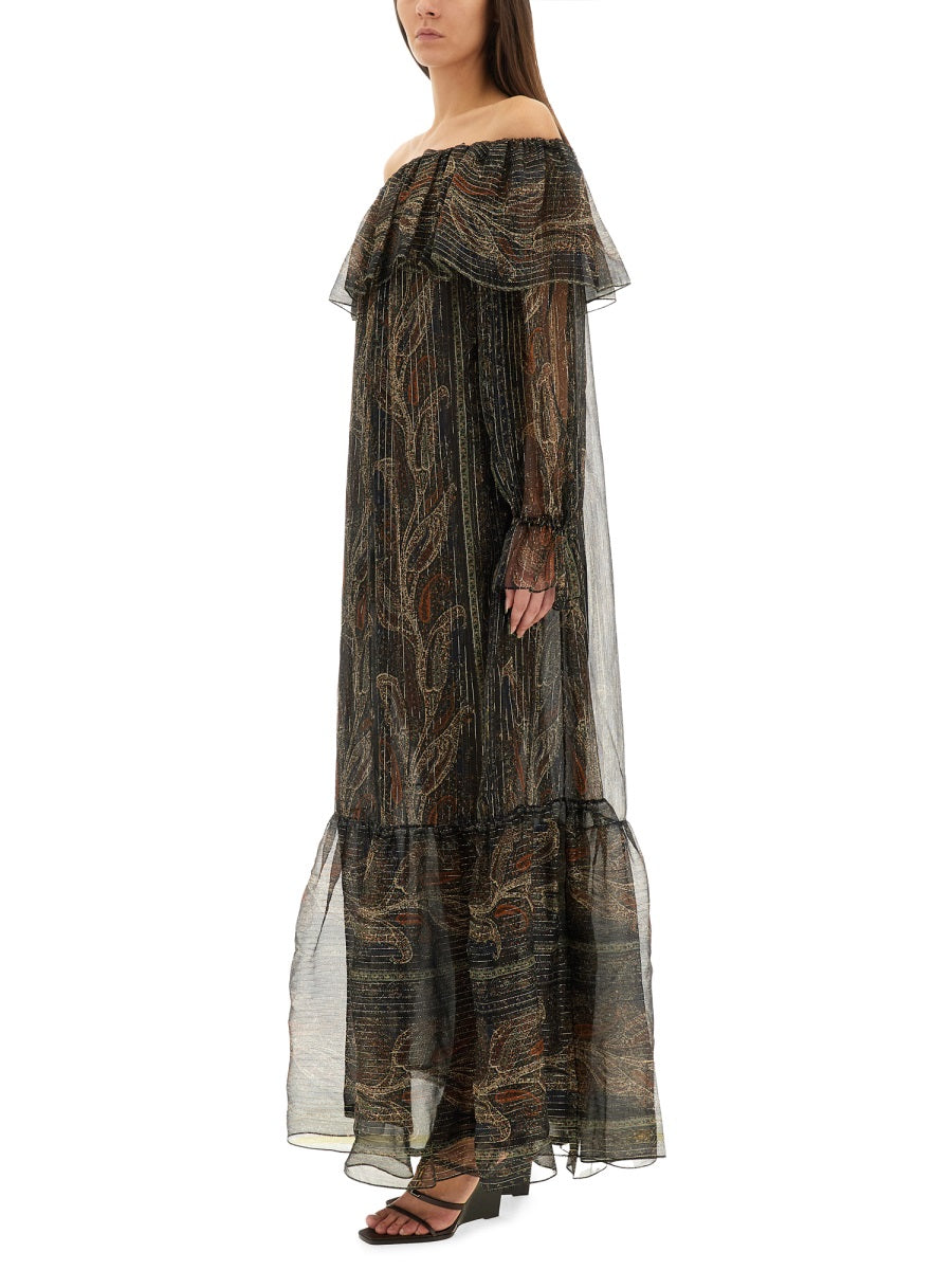 SAINT LAURENT Silk Lurex Creponne Dress - Size 38