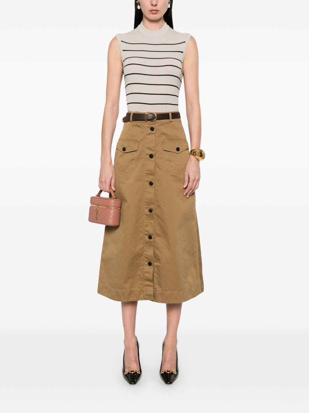 SAINT LAURENT Chic Midi Skirt with Buttons - Size 40
