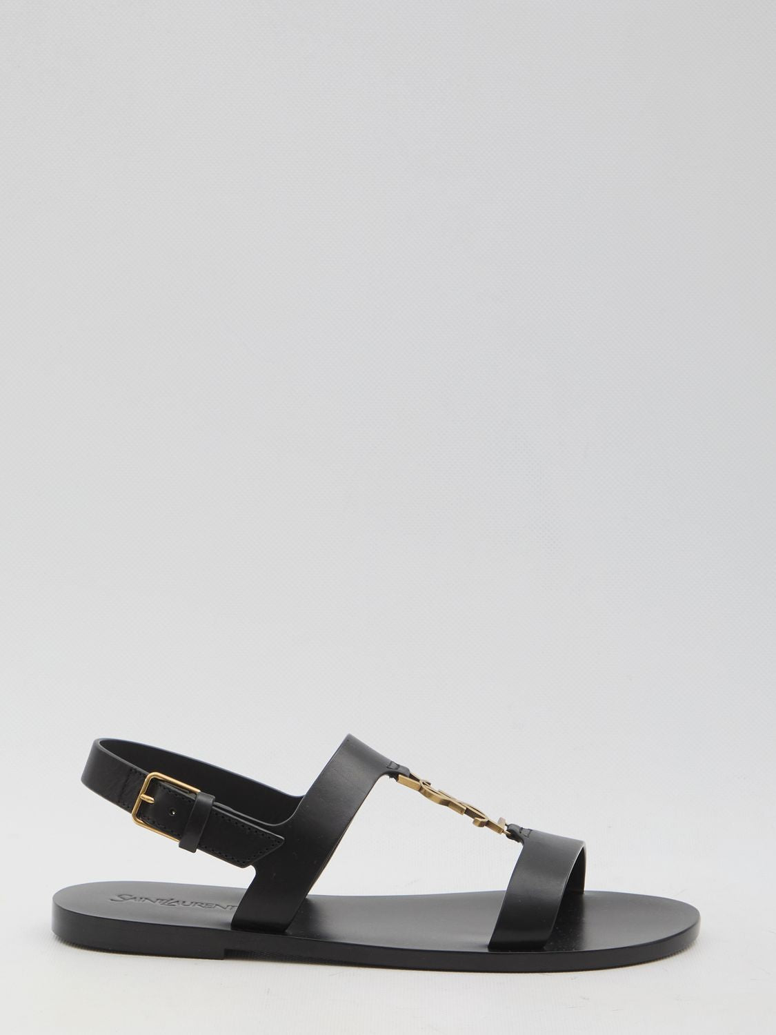 SAINT LAURENT Cassandra Wide T-Strap Flat Sandals