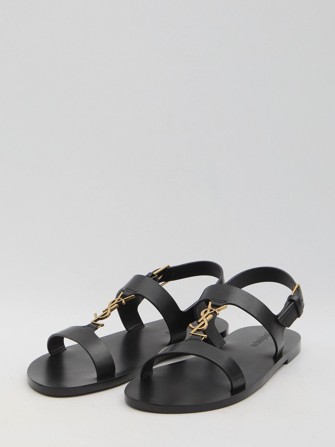 SAINT LAURENT Cassandra Wide T-Strap Flat Sandals