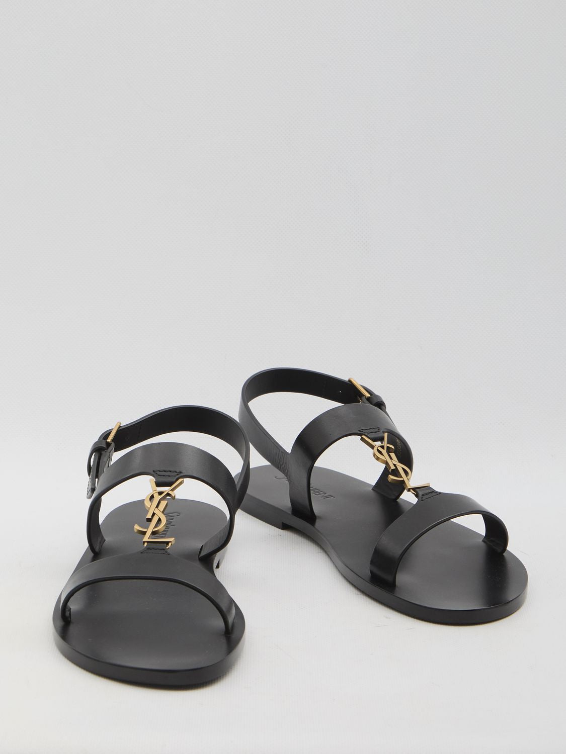 SAINT LAURENT Cassandra Wide T-Strap Flat Sandals