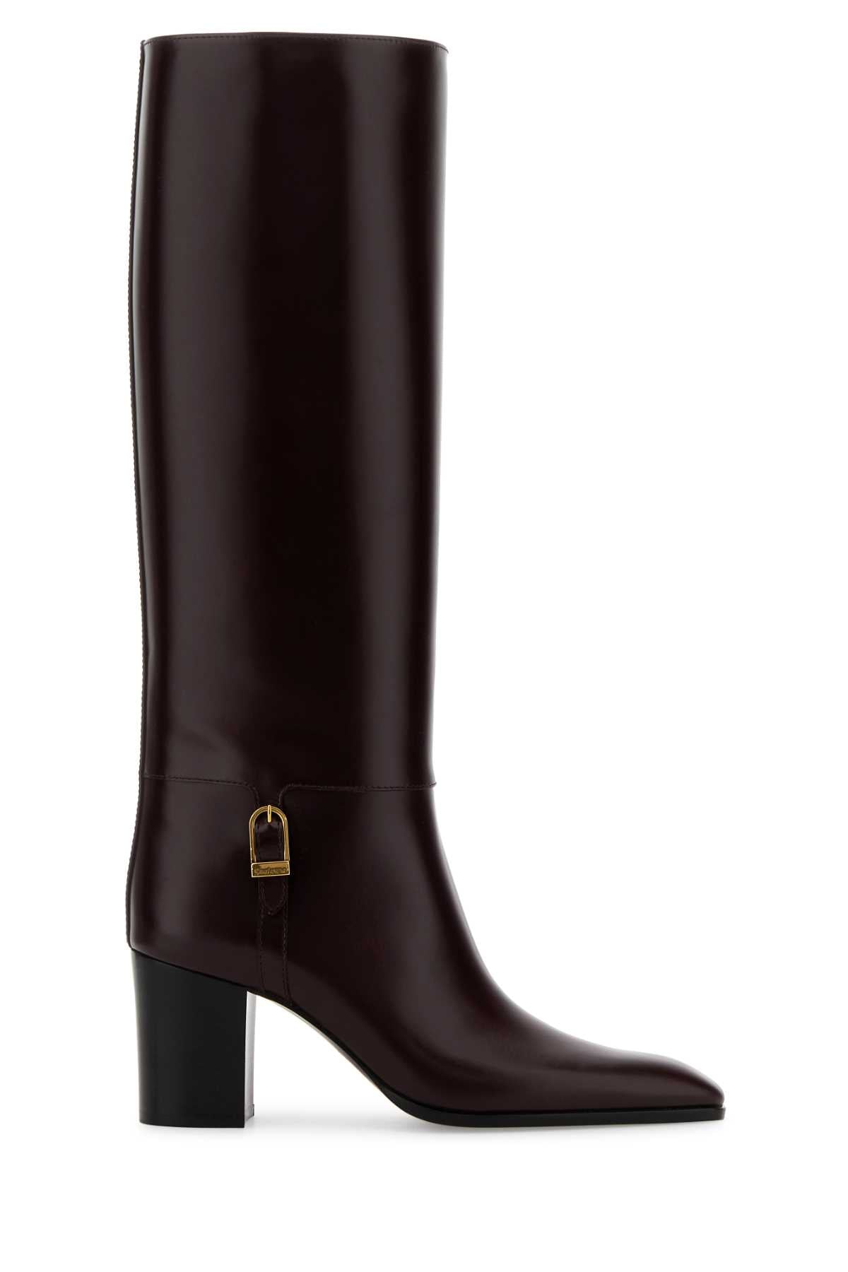 SAINT LAURENT Women's Elegant Leather Boots with Gold Buckle