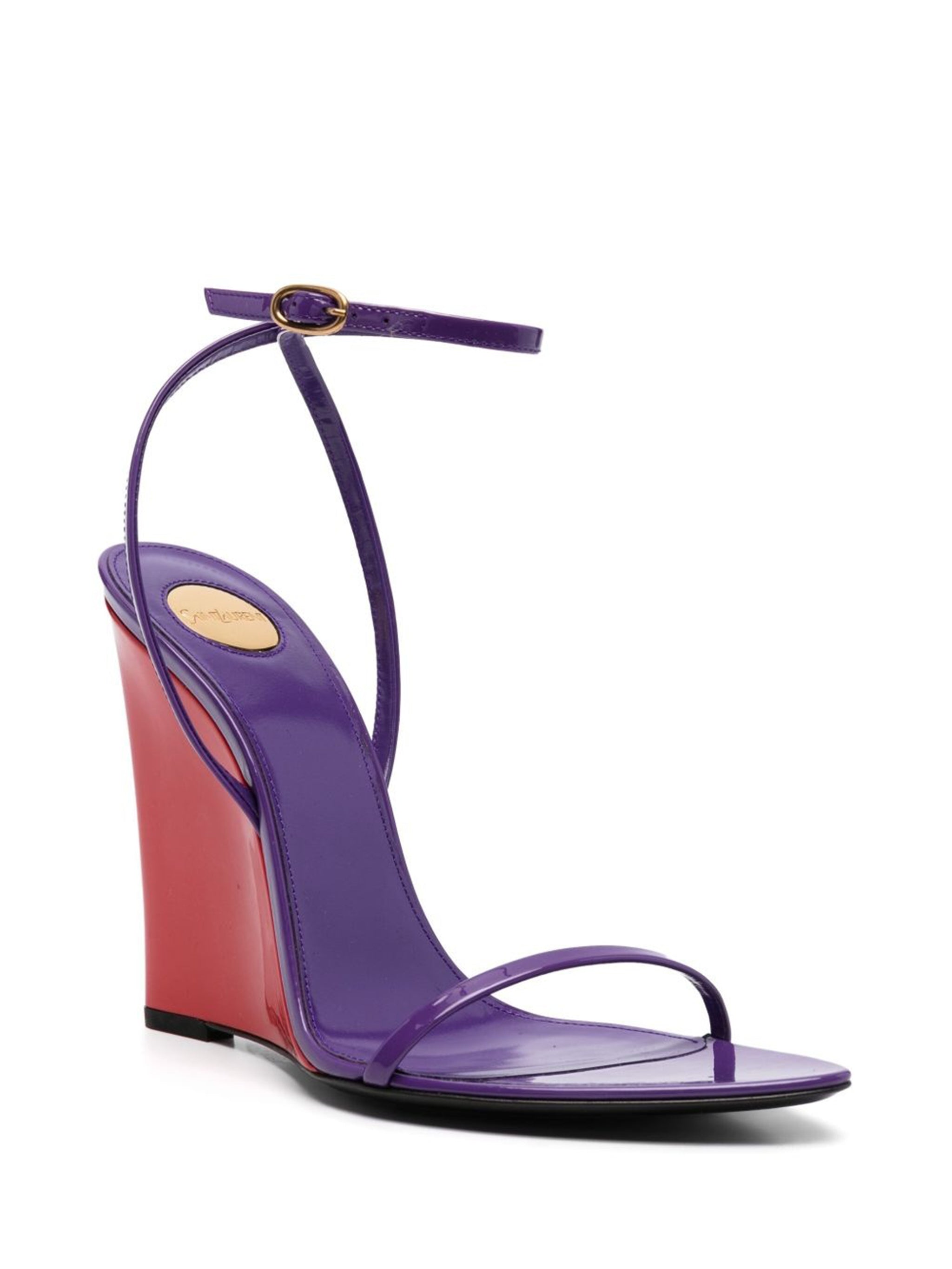 SAINT LAURENT Pointed Almond Toe Wedges with Crisscross Ankle Strap - 11 cm Heel Height