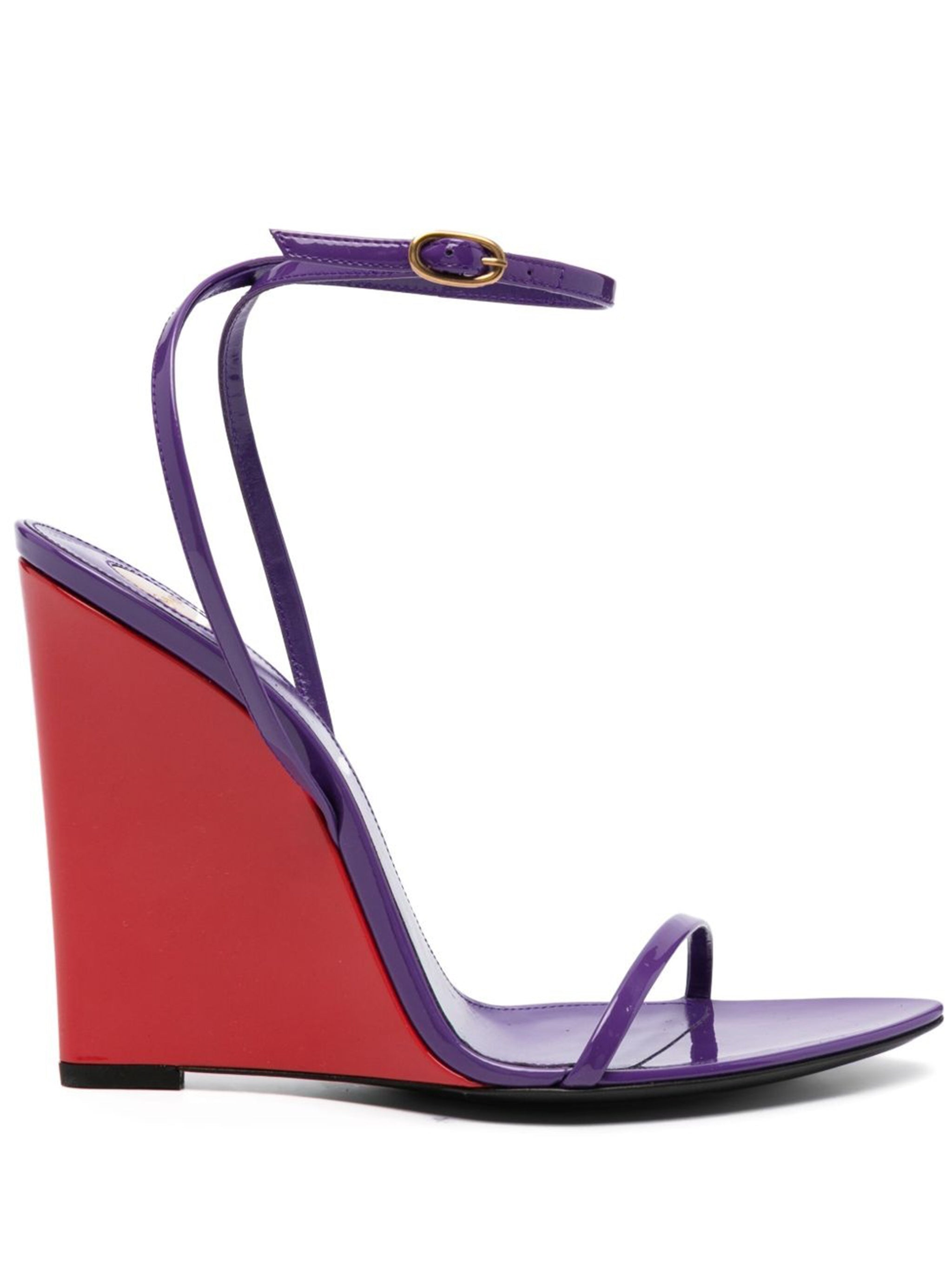 SAINT LAURENT Pointed Almond Toe Wedges with Crisscross Ankle Strap - 11 cm Heel Height