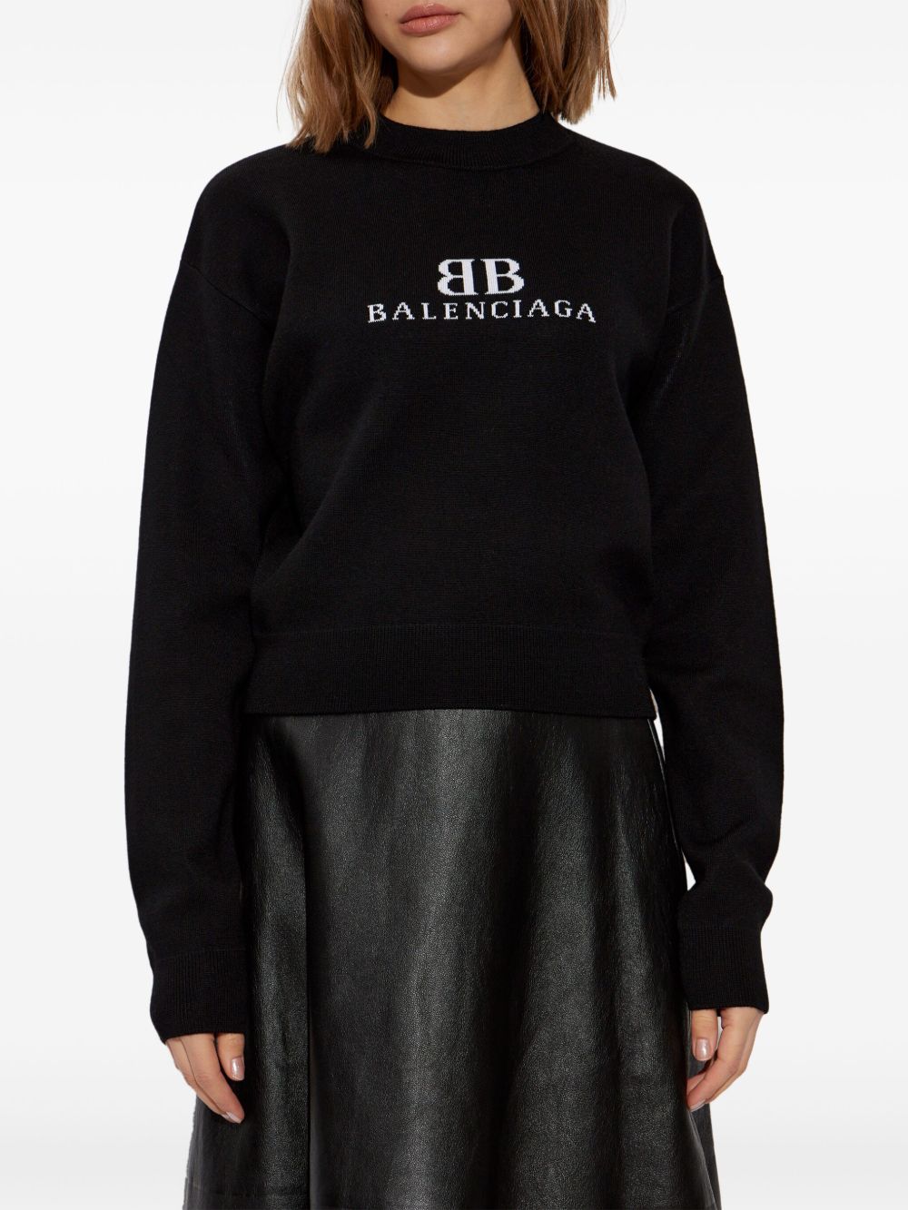BALENCIAGA Wool Crew Neck Drop Shoulder Sweater for Women