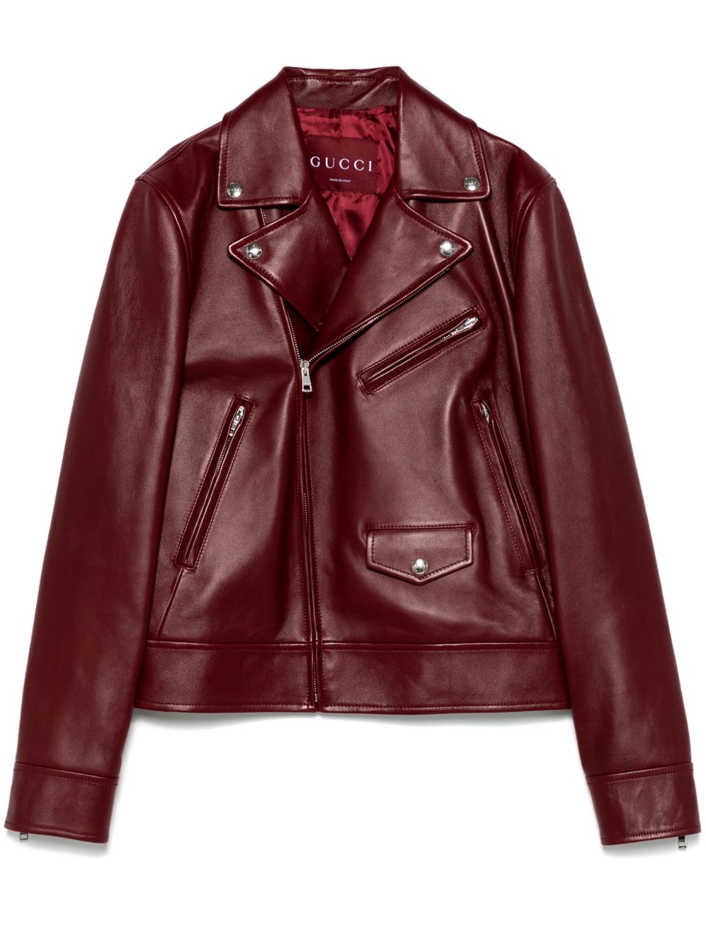 GUCCI Women’s Leather Jacket with Off-Centre Zip Closure