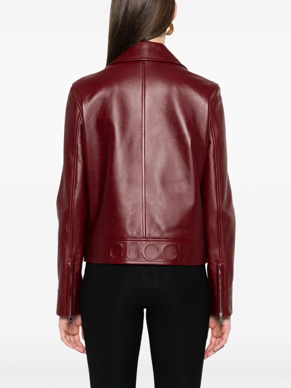 GUCCI Women’s Leather Jacket with Off-Centre Zip Closure