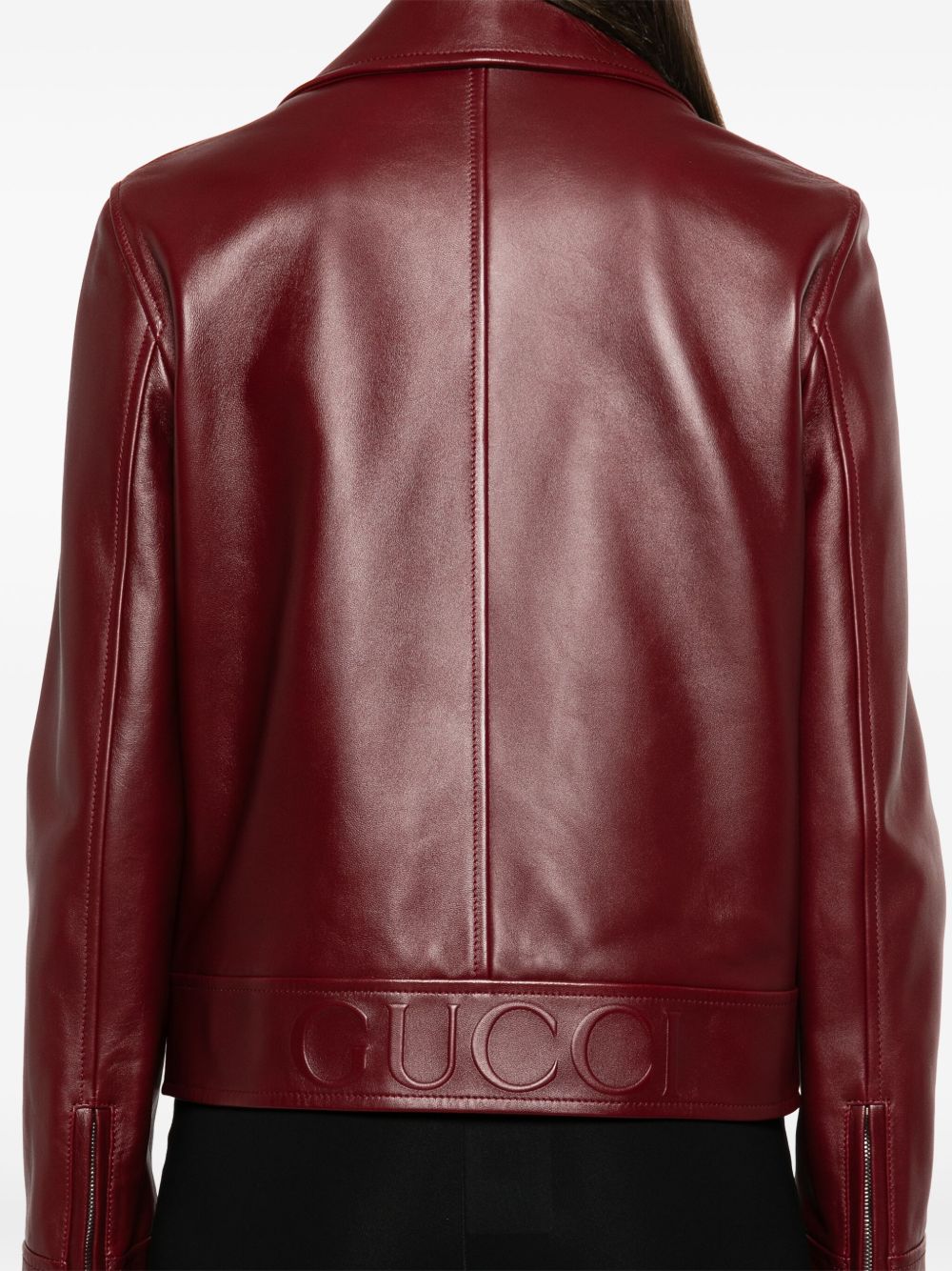 GUCCI Women’s Leather Jacket with Off-Centre Zip Closure