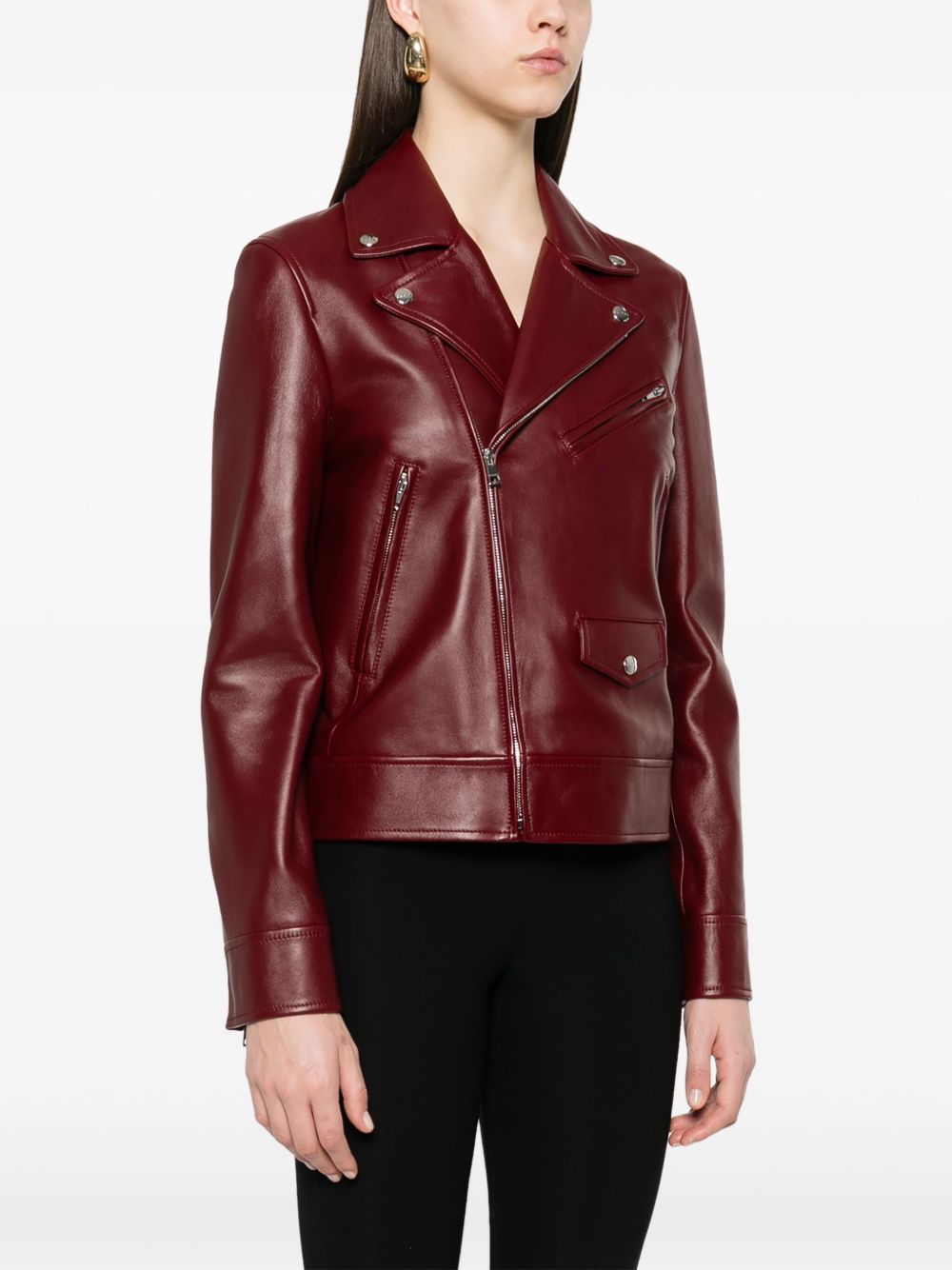 GUCCI Women’s Leather Jacket with Off-Centre Zip Closure