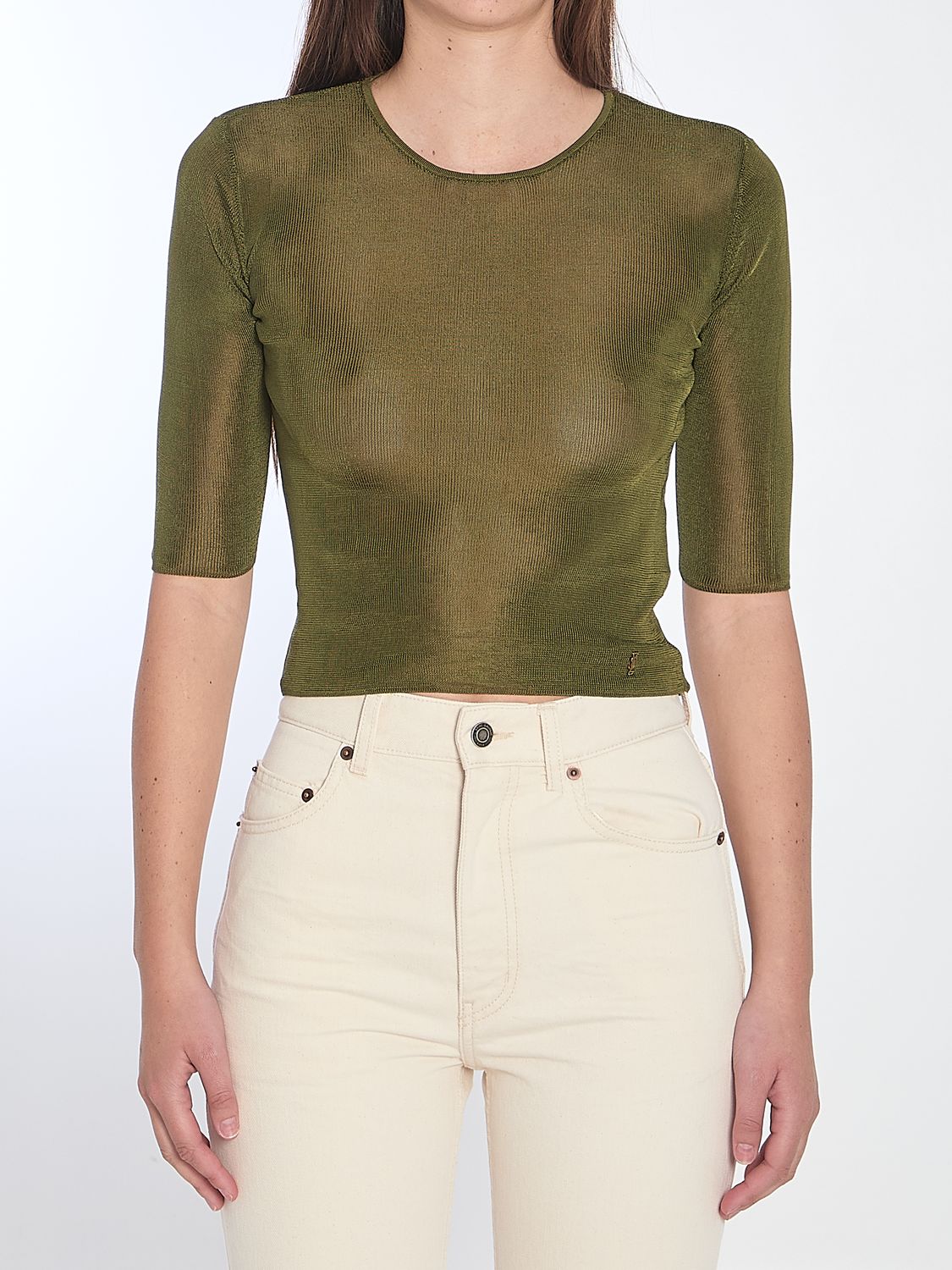 SAINT LAURENT Ribbed Collar Viscose Top for Women