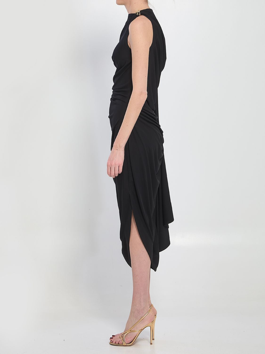 BOTTEGA VENETA Draped Midi Dress with Unique Metal Detail