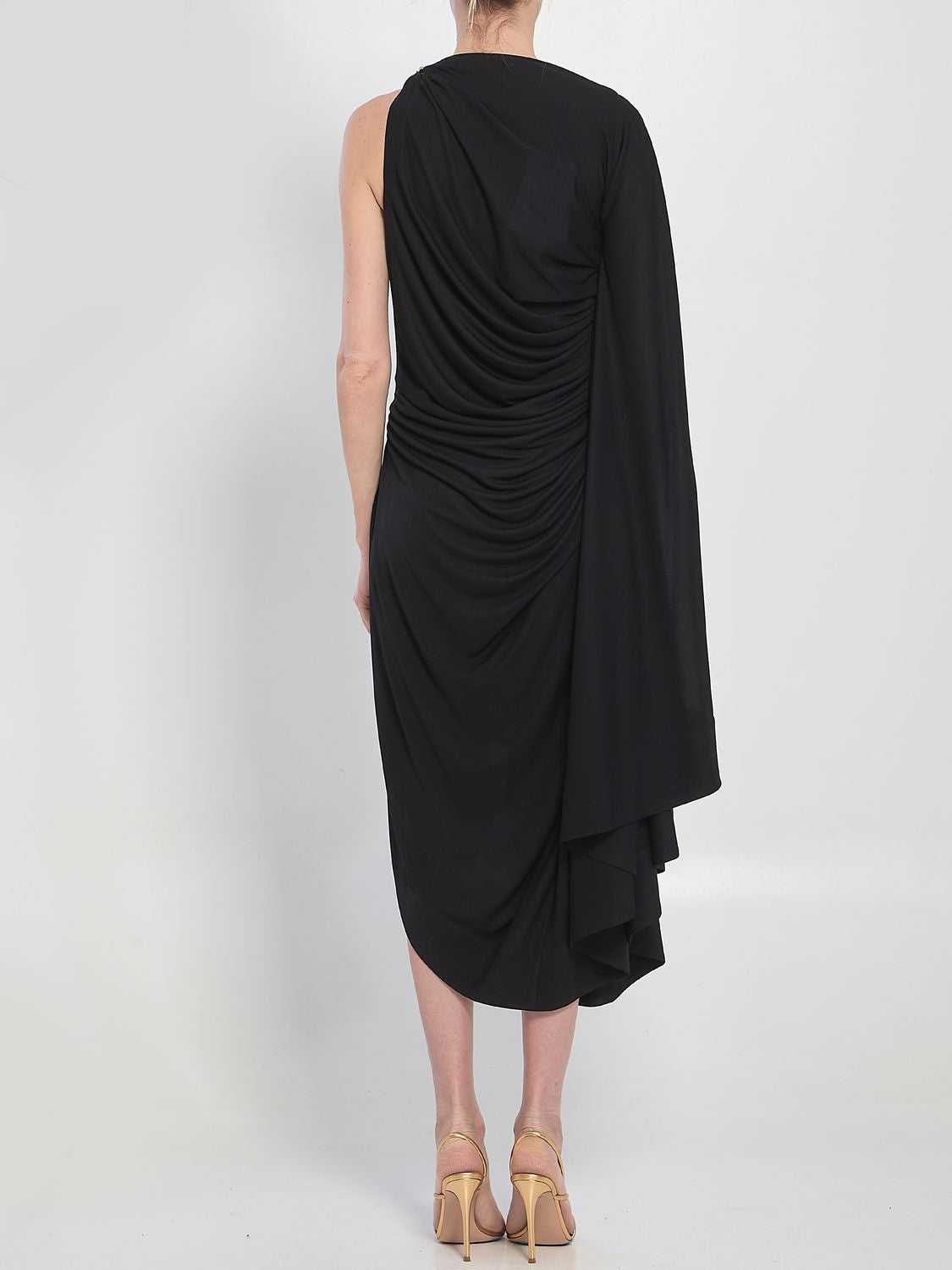 BOTTEGA VENETA Draped Midi Dress with Unique Metal Detail