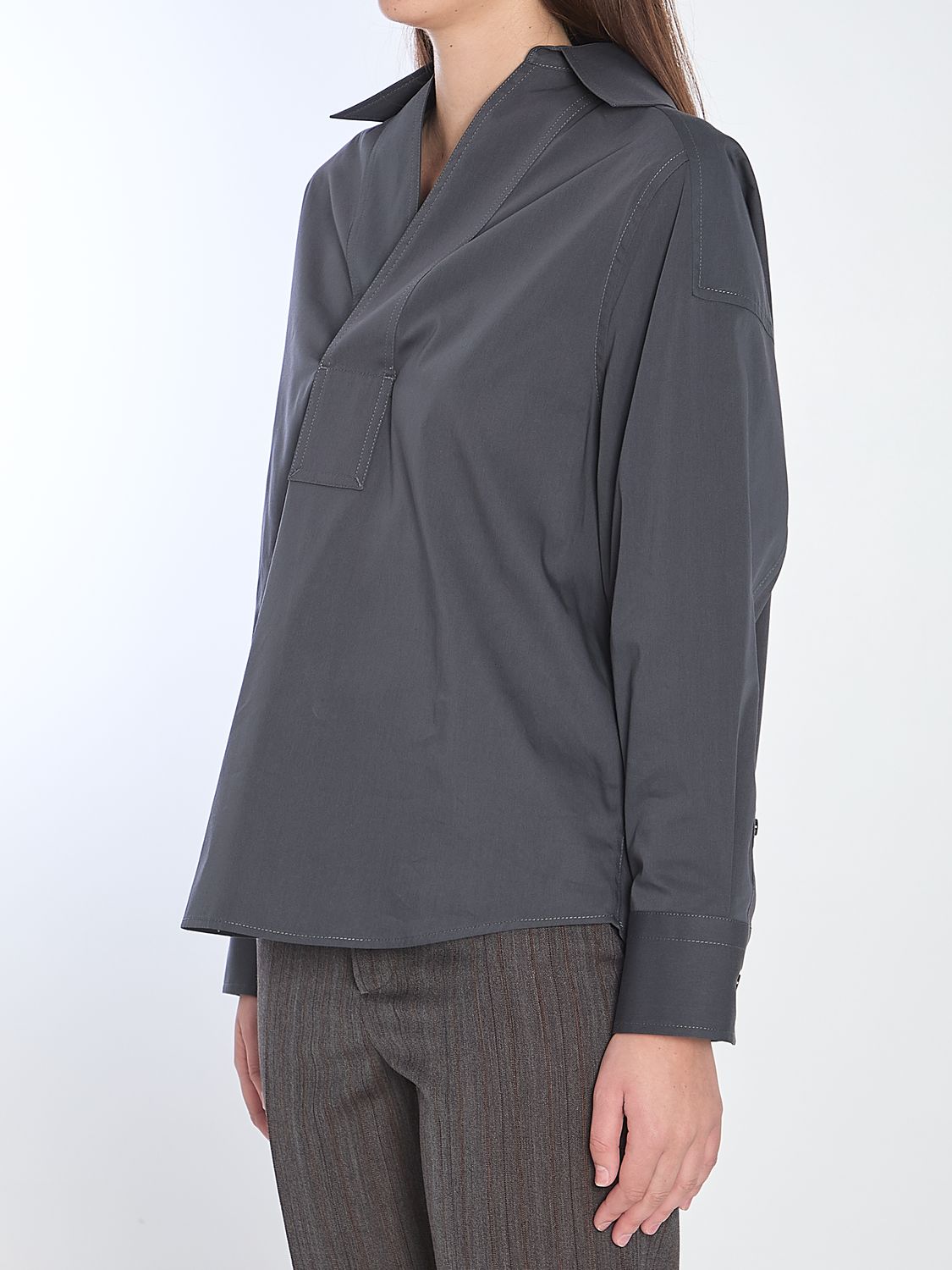 BOTTEGA VENETA Cotton-Silk Blend Shirt with V-Neckline and Dropped Shoulders - Size 40