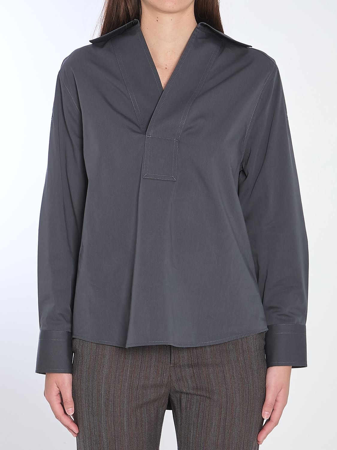 BOTTEGA VENETA Cotton-Silk Blend Shirt with V-Neckline and Dropped Shoulders - Size 40