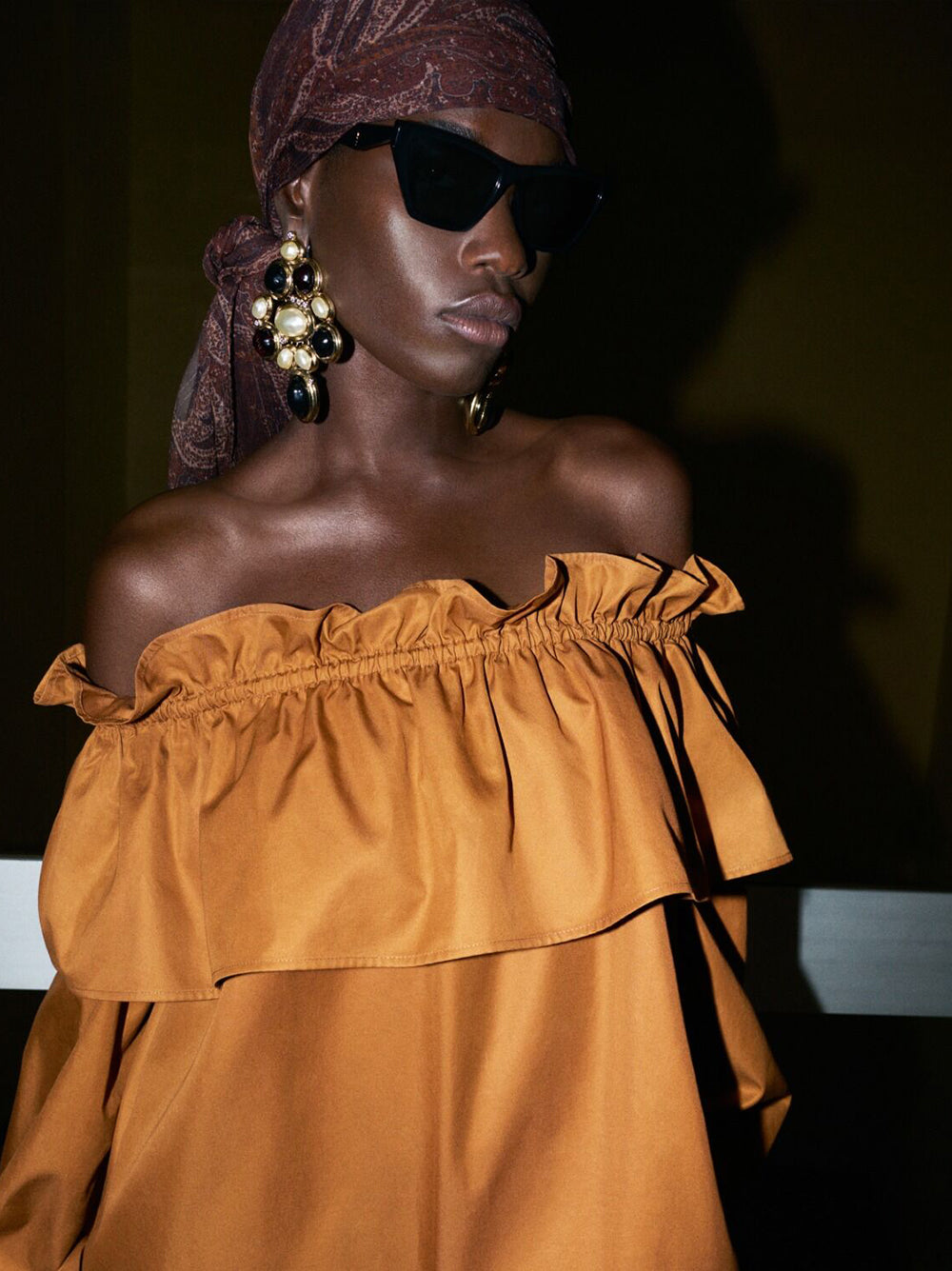 SAINT LAURENT Off-the-Shoulder Ruffled Mini Dress (Size 36)