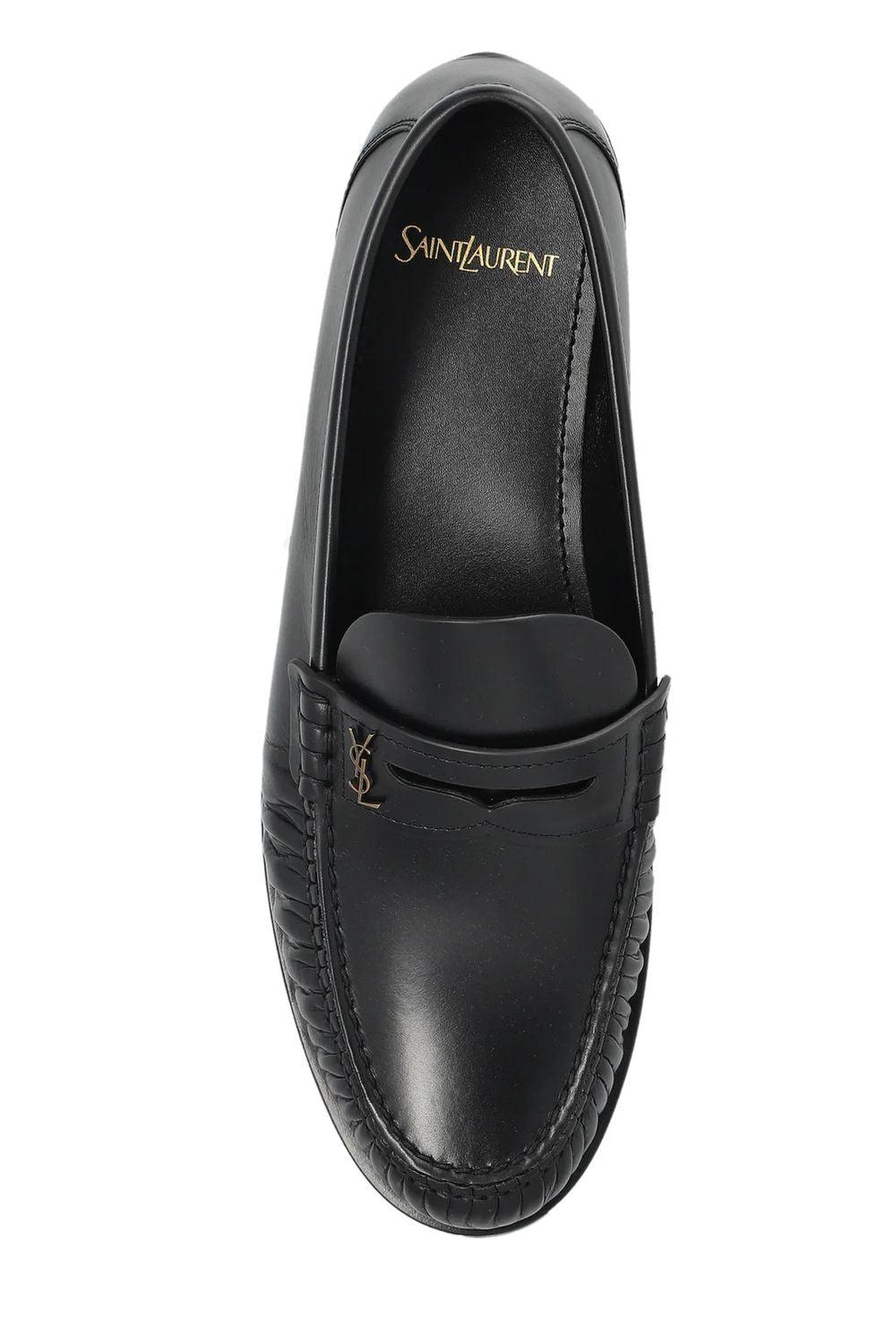 SAINT LAURENT Smooth Leather Loafers with Cassandre Decoration