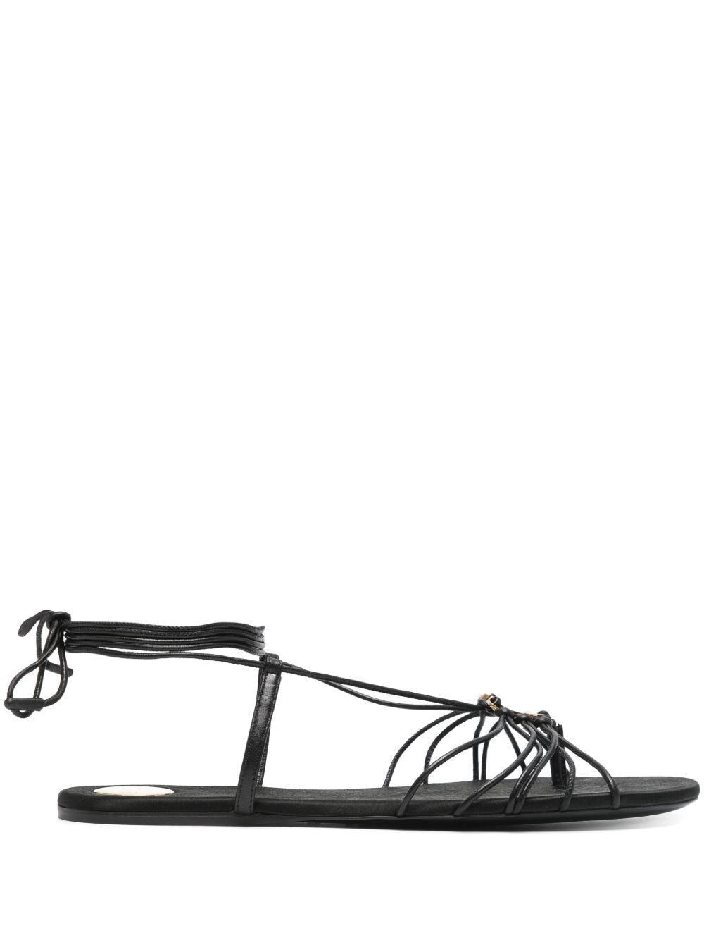 SAINT LAURENT Elegant Leather Flat Shoes with Ankle Strap