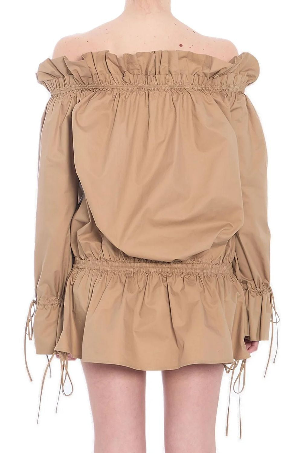 SAINT LAURENT Off-the-Shoulder Ruched Mini Dress (FR 38)