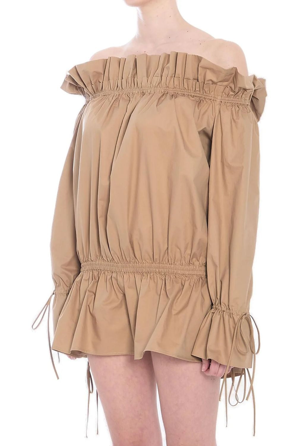 SAINT LAURENT Off-the-Shoulder Ruched Mini Dress (FR 38)