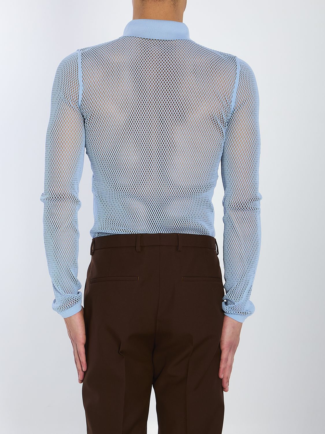 GUCCI Technical Mesh Long-Sleeve Polo Shirt - Fitted Fit