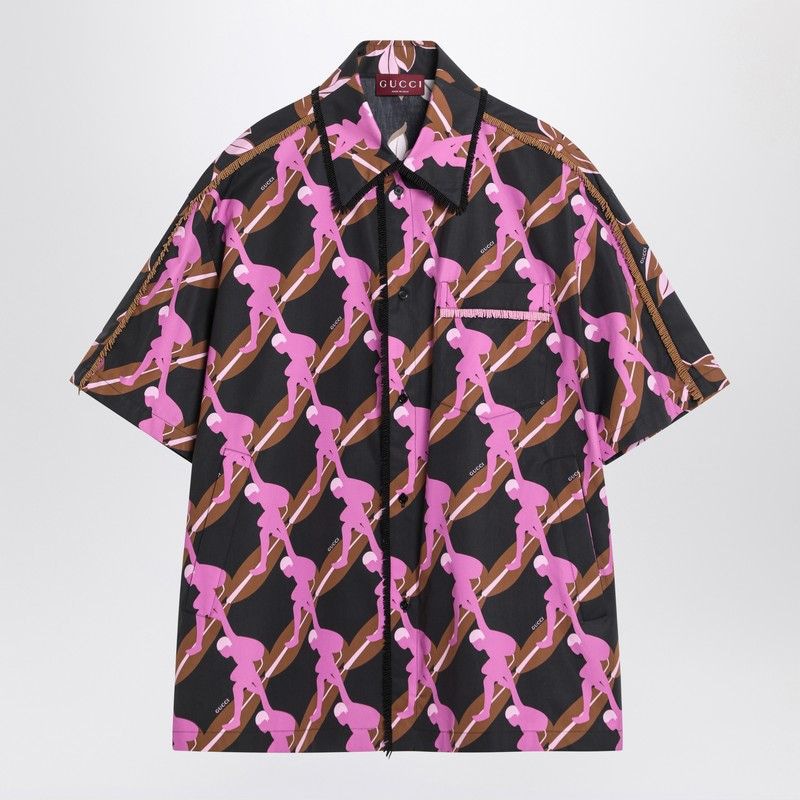 GUCCI Printed Cotton Shirt with Beaded Fringes - Oversized Fit