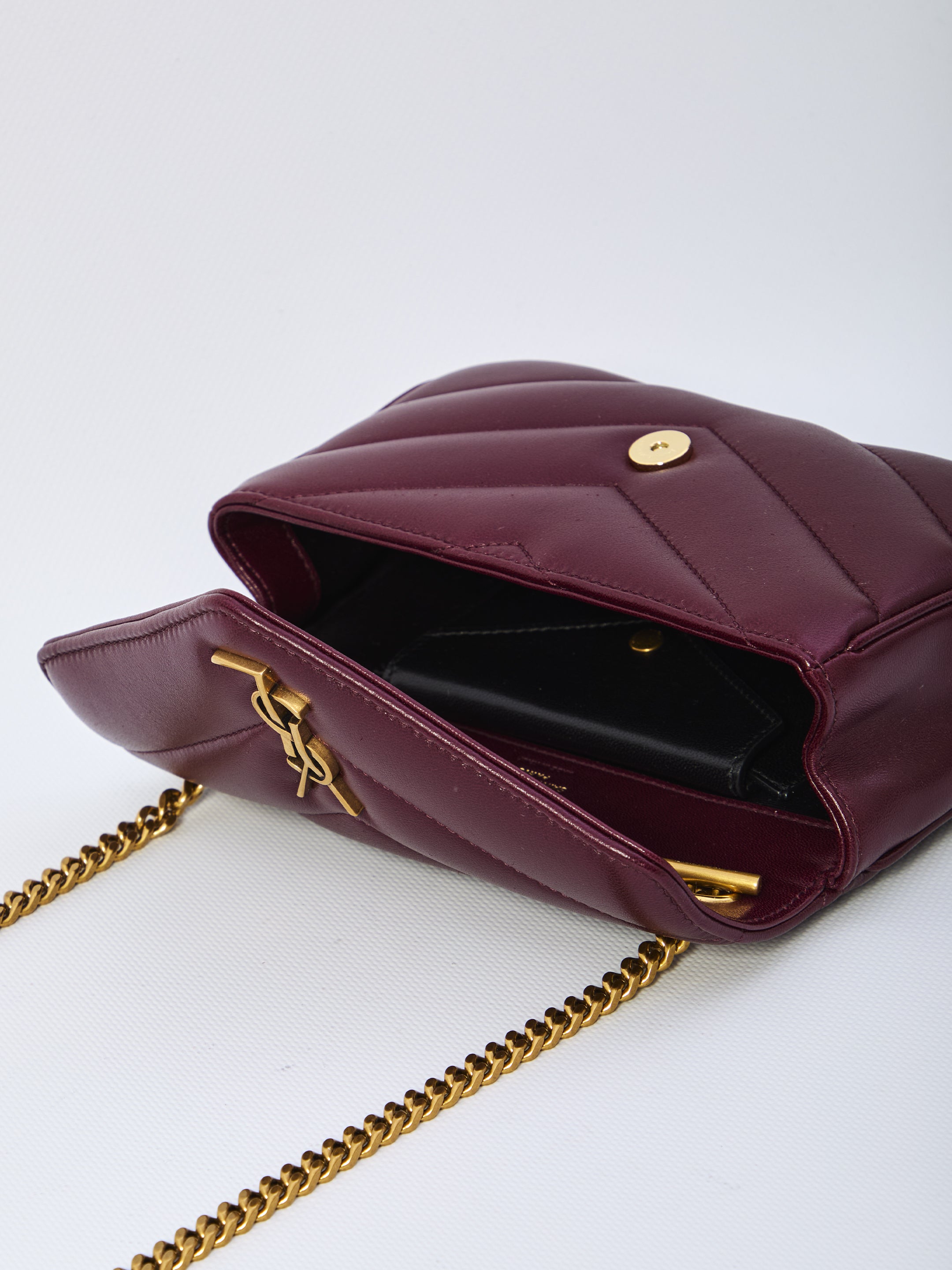 SAINT LAURENT Mini Quilted Lamb Leather Handbag with Removable Pouch - 12x20x5 cm