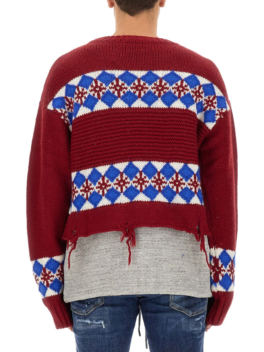 DSQUARED Regular Fit Jacquard Knit Sweater - Size L