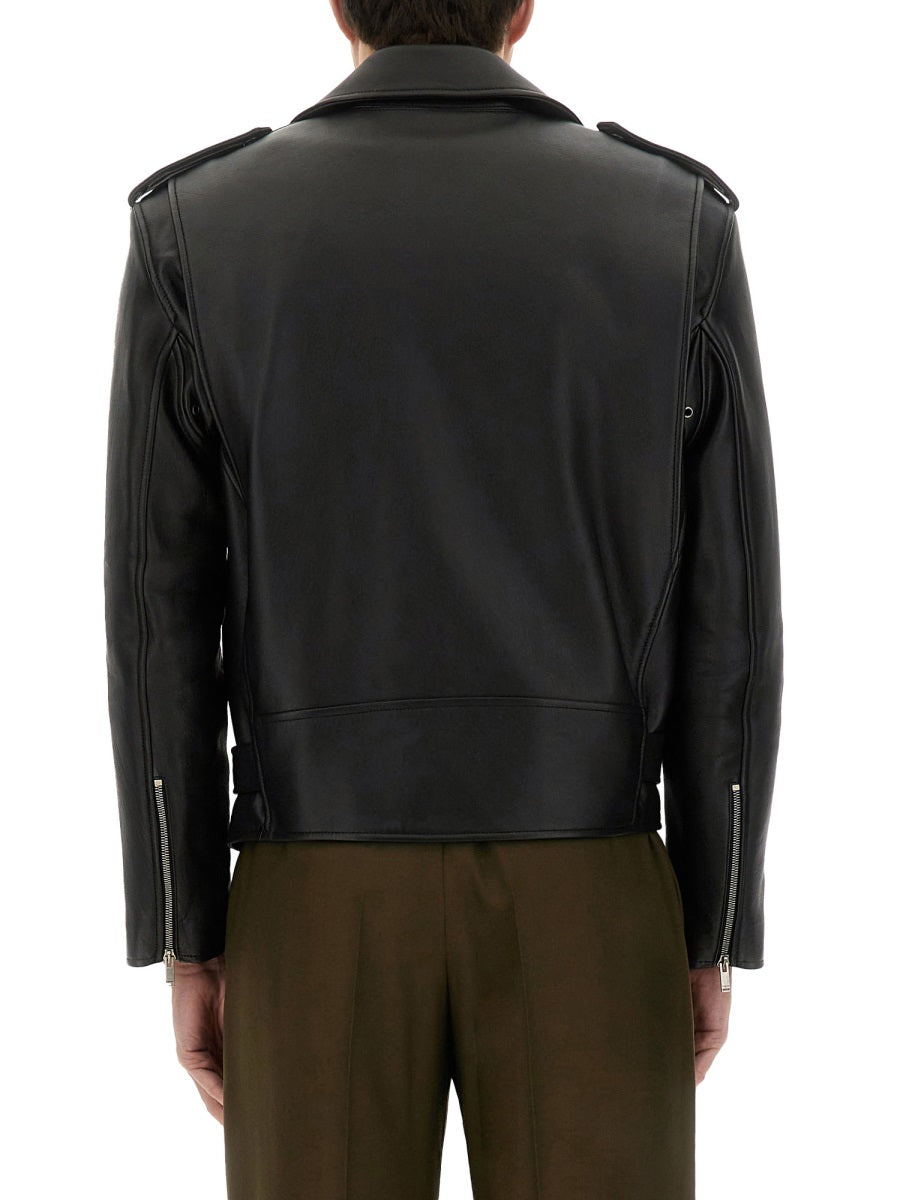 SAINT LAURENT Men's Leather Biker Jacket - Size 50