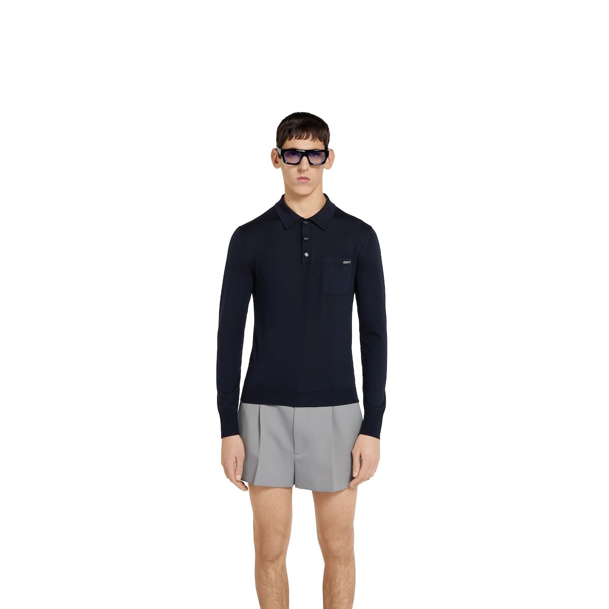 GUCCI Long Sleeve Polo in Fine Wool
