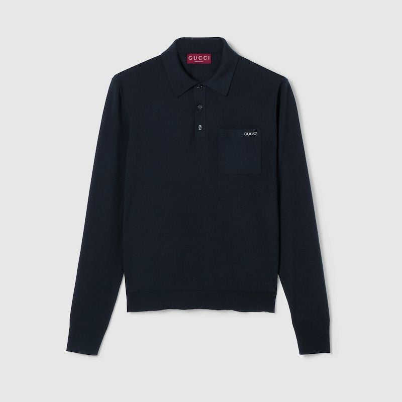 GUCCI Long Sleeve Polo in Fine Wool