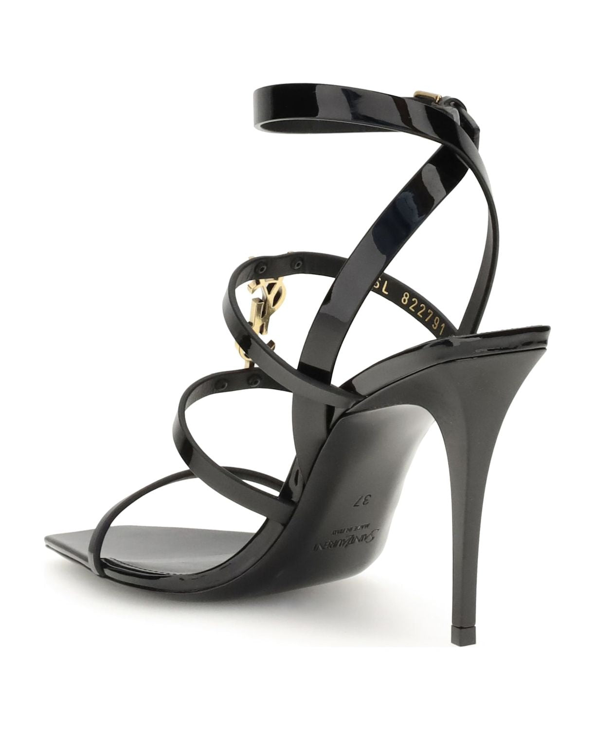 SAINT LAURENT Cassandra Patent Leather Sandals with 9 cm Heel