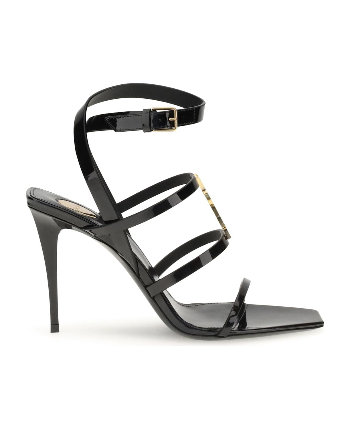 SAINT LAURENT Cassandra Patent Leather Sandals with 9 cm Heel