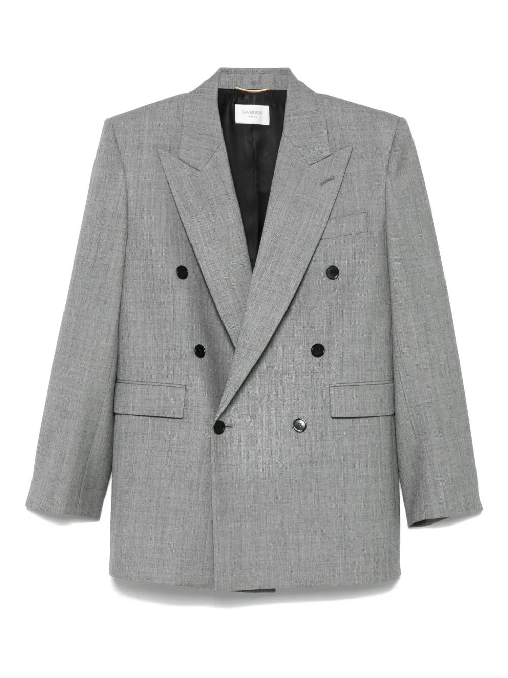 SAINT LAURENT Oversized Wool Chiné Jacket - Size 36