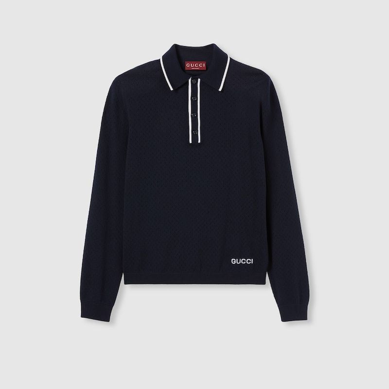 GUCCI Men's Long Sleeve Wool Polo
