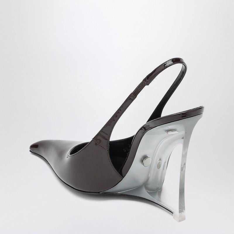 SAINT LAURENT Shiny Leather Wedges with Pointed Design and High Transparent Heel