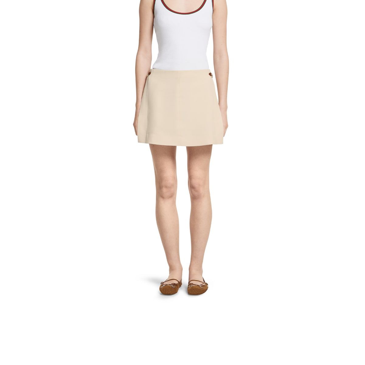 GUCCI Linen Canvas Mini Skirt with Horsebit Detail