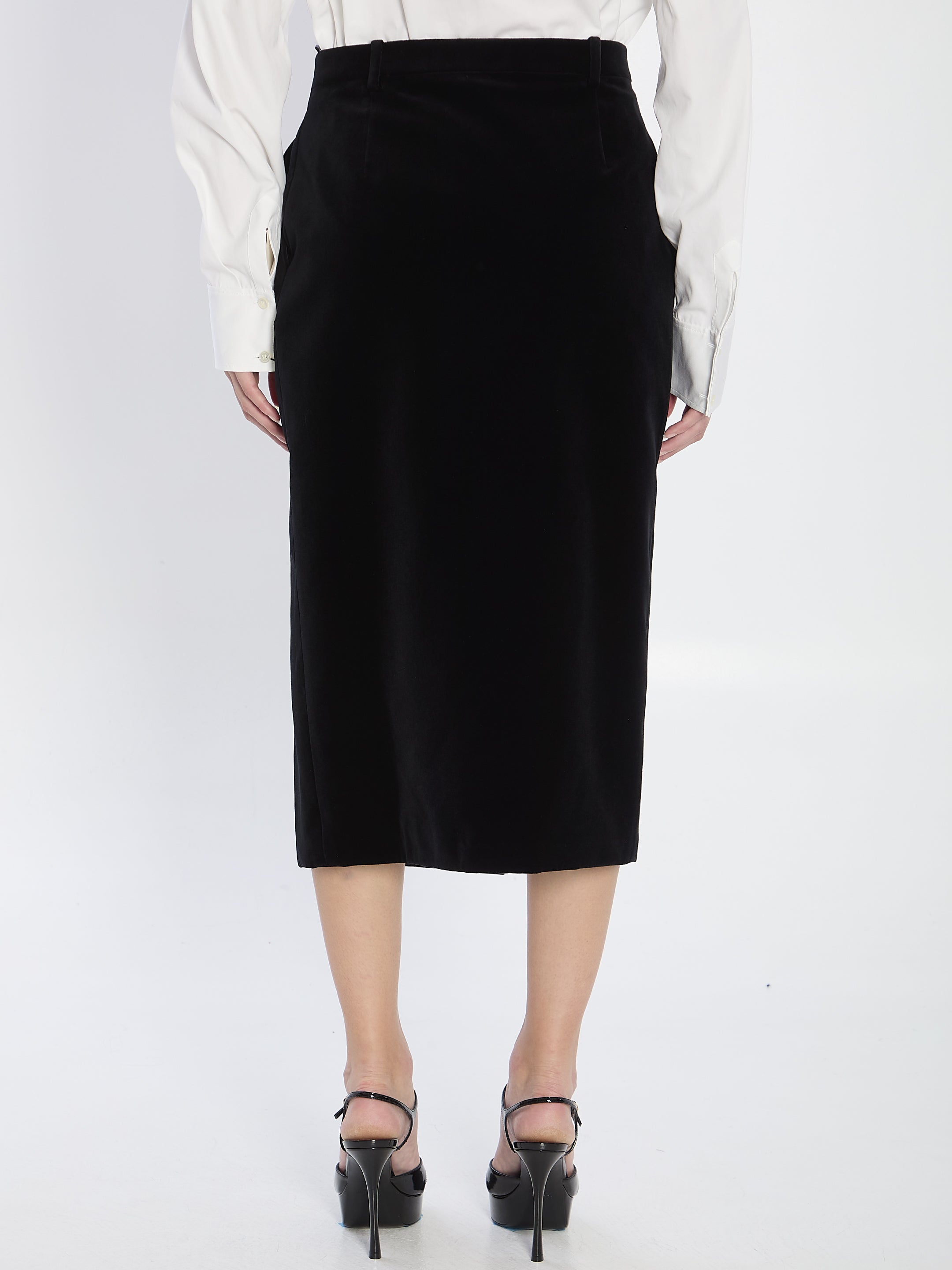 SAINT LAURENT Cotton Velvet Midi Wrap Skirt - Size 36