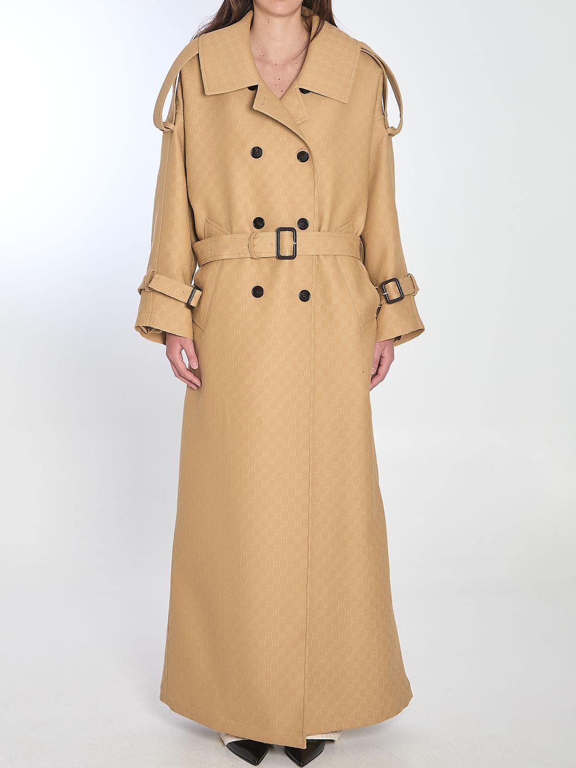 GUCCI Elegant Mini Trench Crepe Wool Blend Coat for Women