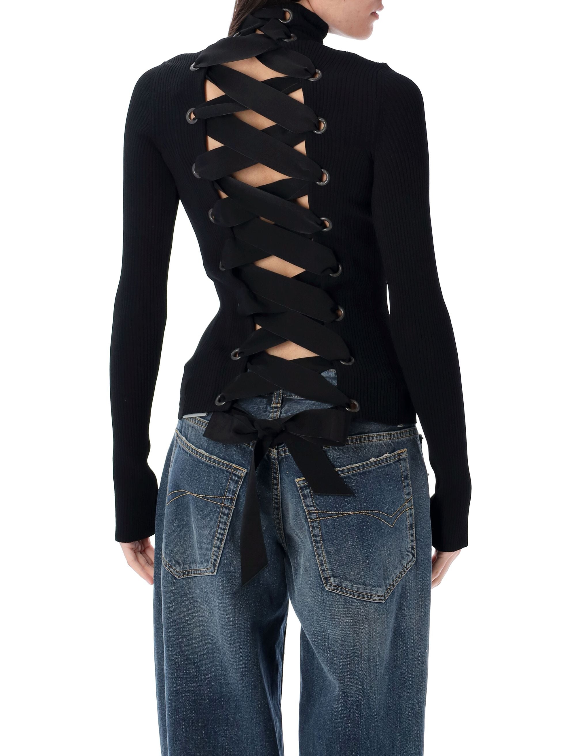 BALENCIAGA Fitted Lace-Up Turtleneck Top - Size S