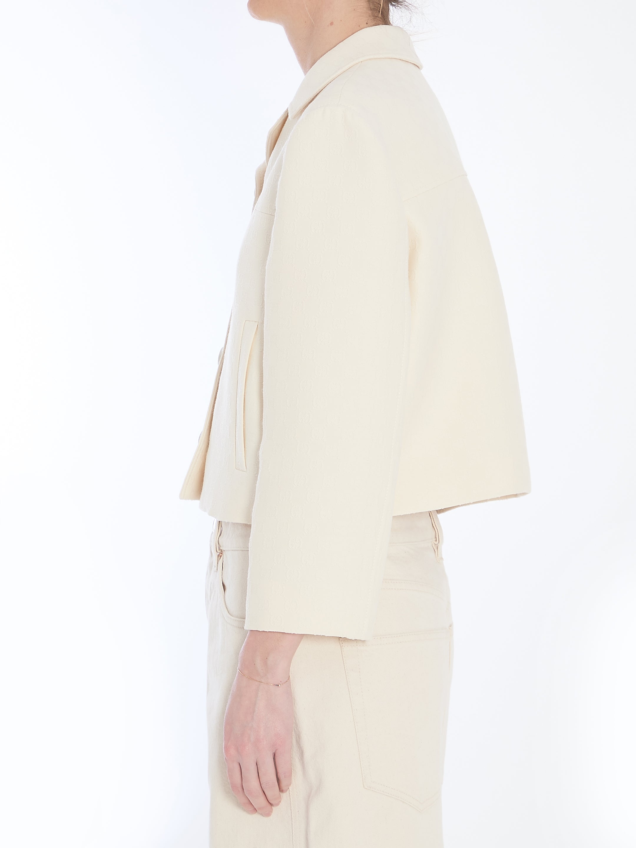 GUCCI Cropped Wool-Silk Jacquard Jacket - Size 42