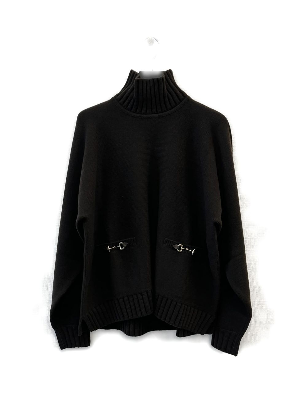 GUCCI Wool and Cashmere Turtleneck Sweater with Horsebit Details - Size S