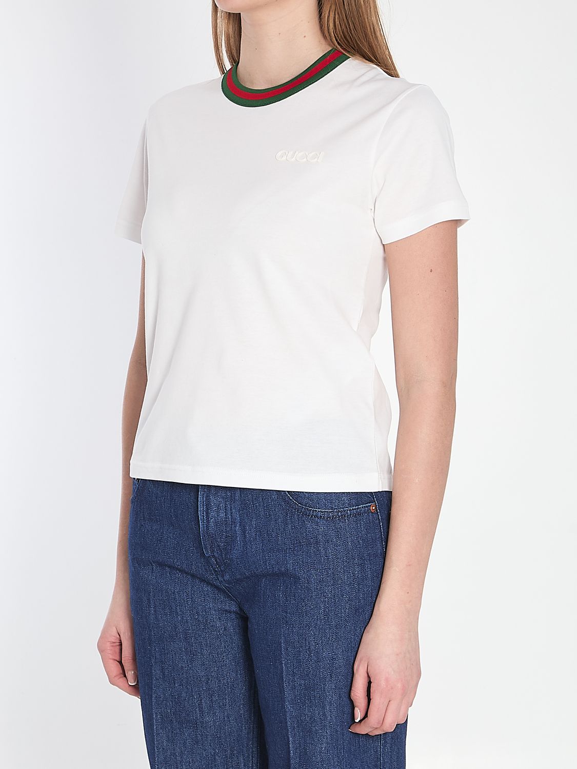GUCCI Cotton T-Shirt with Ribbed Knit for Women