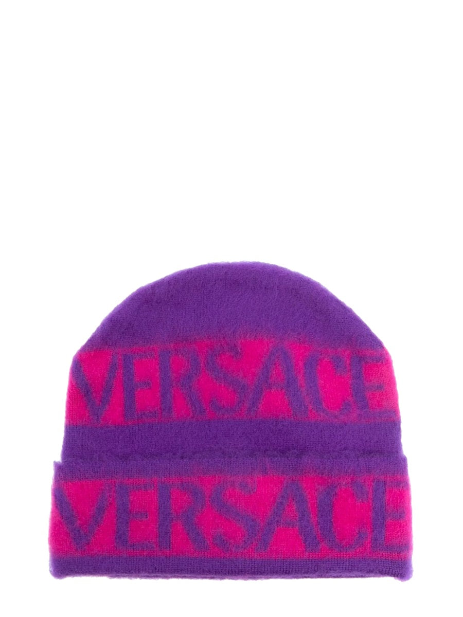 VERSACE Mini Logo Striped Beanie