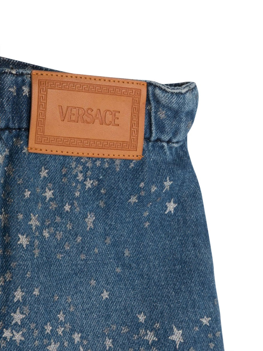 VERSACE Glitter Denim Mini Skirt for Girls