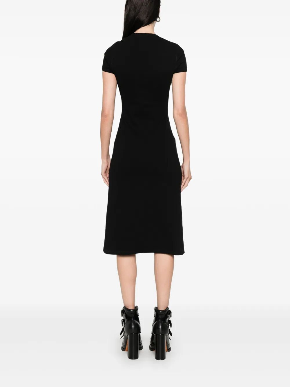 ALEXANDER MCQUEEN Ribbed Stretch Midi Dress with Logo Plaque